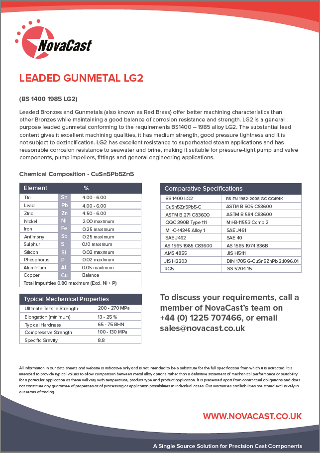 Metal Alloy Specification Data Sheets | NovaCast
