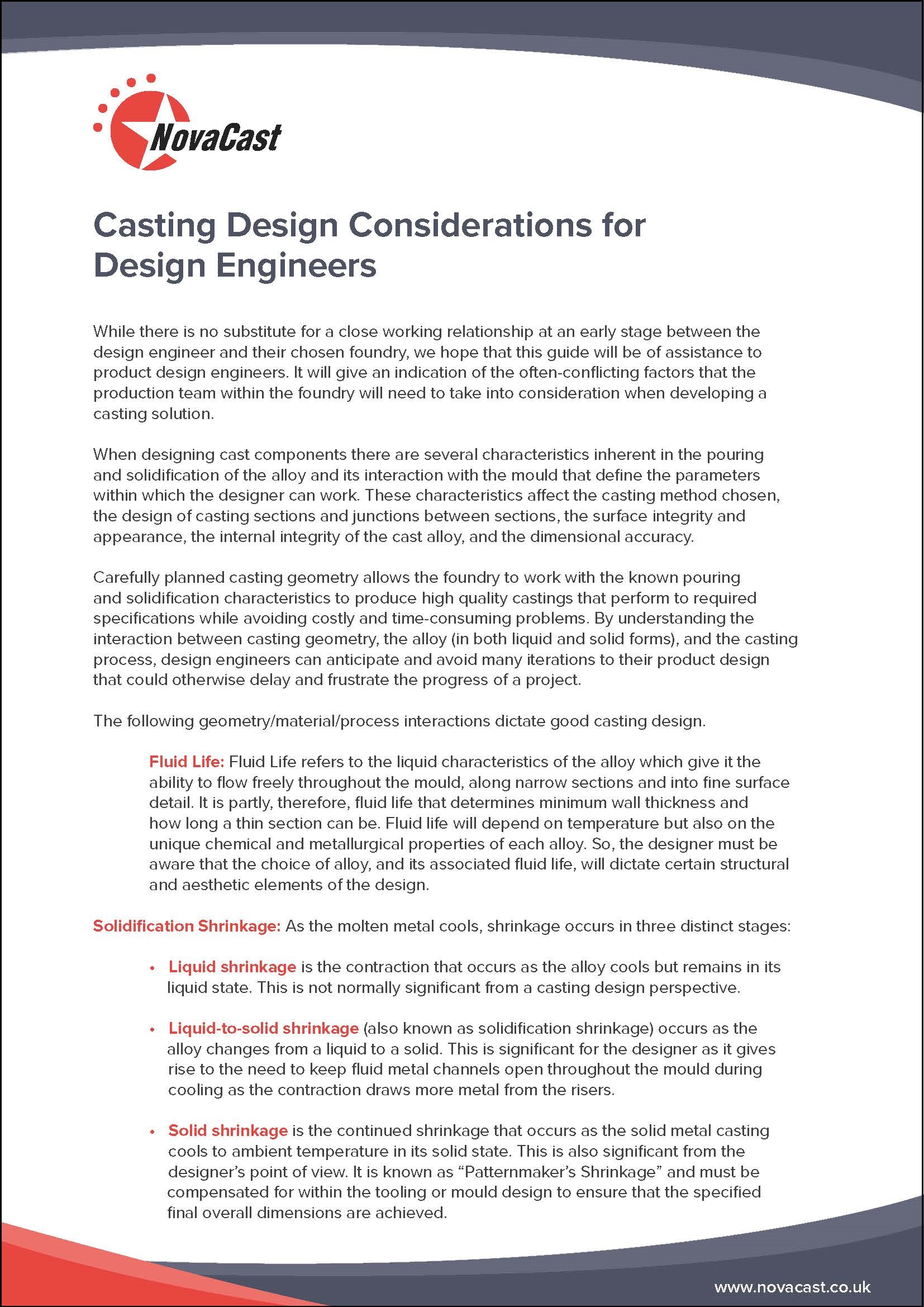 A NovaCast Guide "Casting Design Considerations for Design Engineers